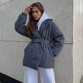 New Thickened Slimming Cinched Cotton-padded Coat Solid Color Belt Cotton Coat Jacket