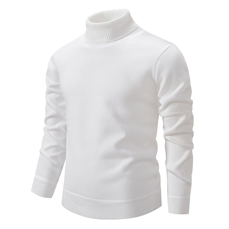 Men's Turtleneck Pullover Sweater Fashion Solid Color Fleece Lined Knitted Long-sleeved Top Clothing - TRYSHOPPY