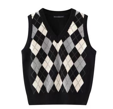 Retro Preppy Style Versatile Diamond-Check BM Knitted Vest - TRYSHOPPY