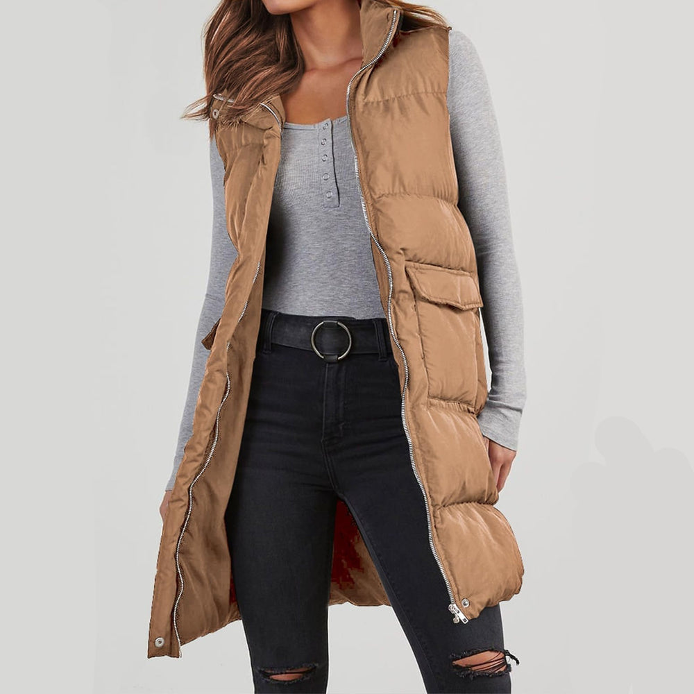 Polyester Hooded Single-breasted Mid-length Cotton Clothing Vest - TRYSHOPPY