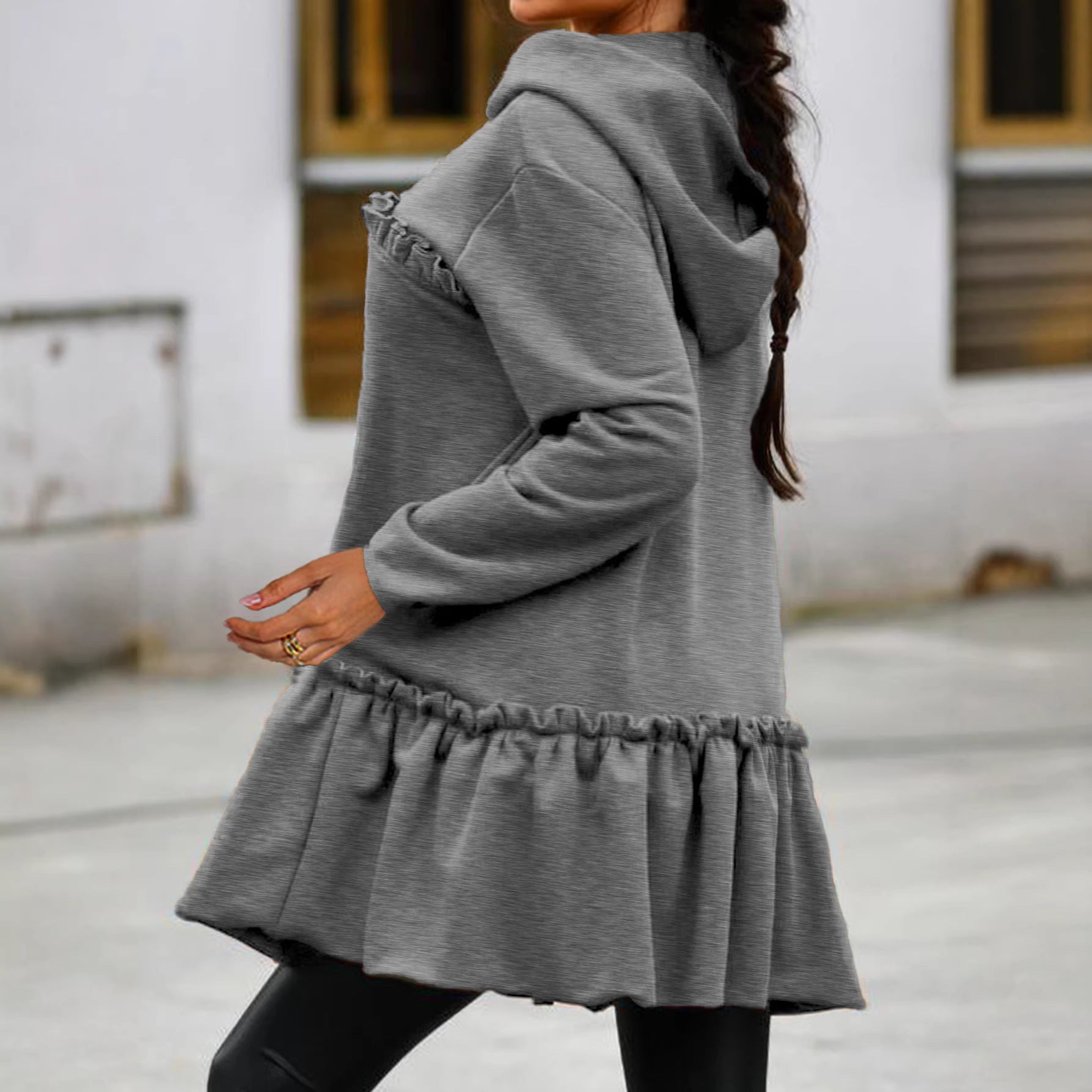 Autumn-style Hoodie With Wooden Earflaps Slanted Hem And A Hat - TRYSHOPPY
