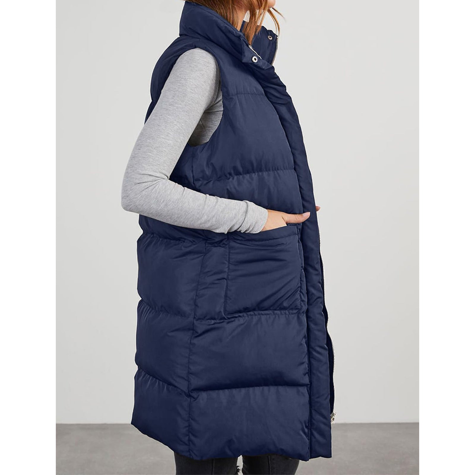 Polyester Hooded Single-breasted Mid-length Cotton Clothing Vest - TRYSHOPPY