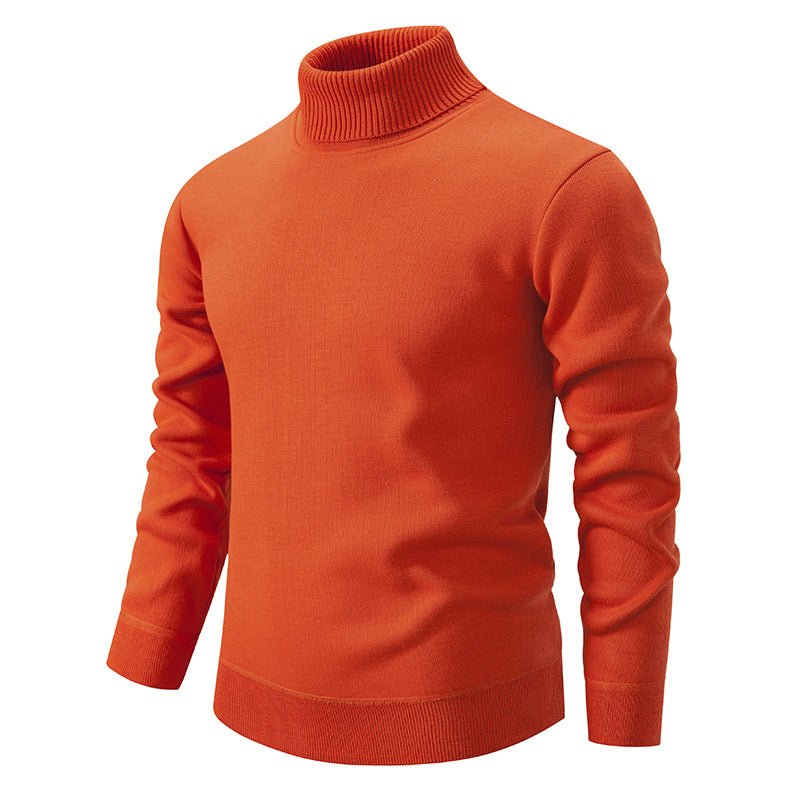 Men's Turtleneck Pullover Sweater Fashion Solid Color Fleece Lined Knitted Long-sleeved Top Clothing - TRYSHOPPY