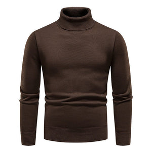Men's Turtleneck Pullover Sweater Fashion Solid Color Fleece Lined Knitted Long-sleeved Top Clothing - TRYSHOPPY