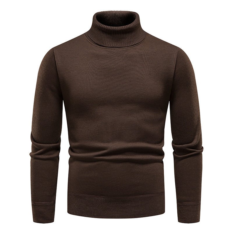 Men's Turtleneck Pullover Sweater Fashion Solid Color Fleece Lined Knitted Long-sleeved Top Clothing - TRYSHOPPY