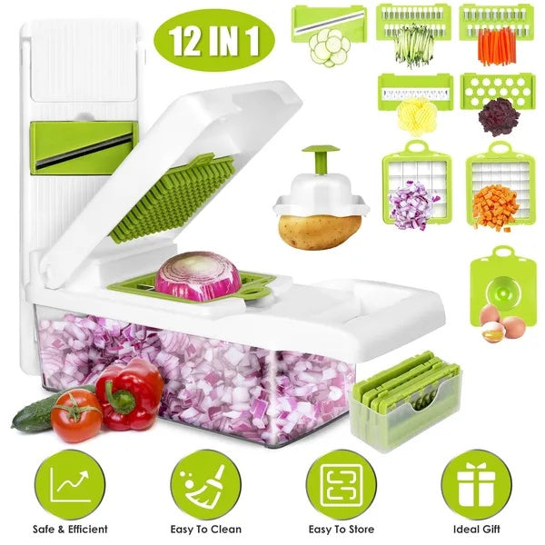 12 In 1 Vegetable Chopper With Container Kitchen Food Slicer Dicer Grater